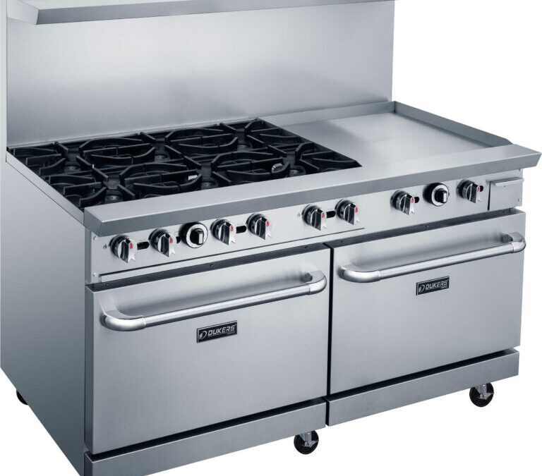 GAS RANGE WITH 6 BURNERS AND 24 IN. GRIDDLE DUKERS