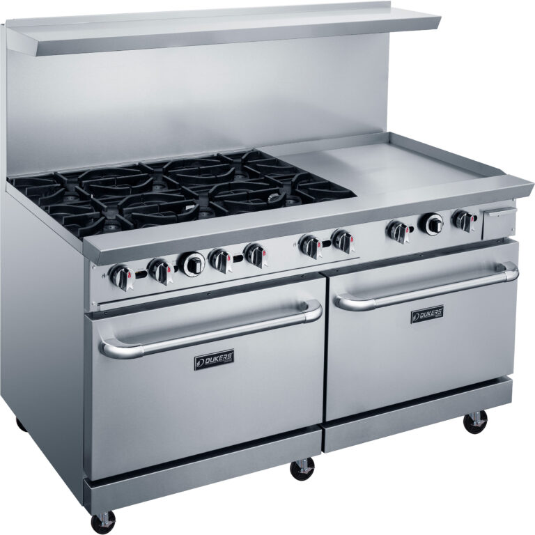 GAS RANGE WITH 6 BURNERS AND 24 IN. GRIDDLE DUKERS